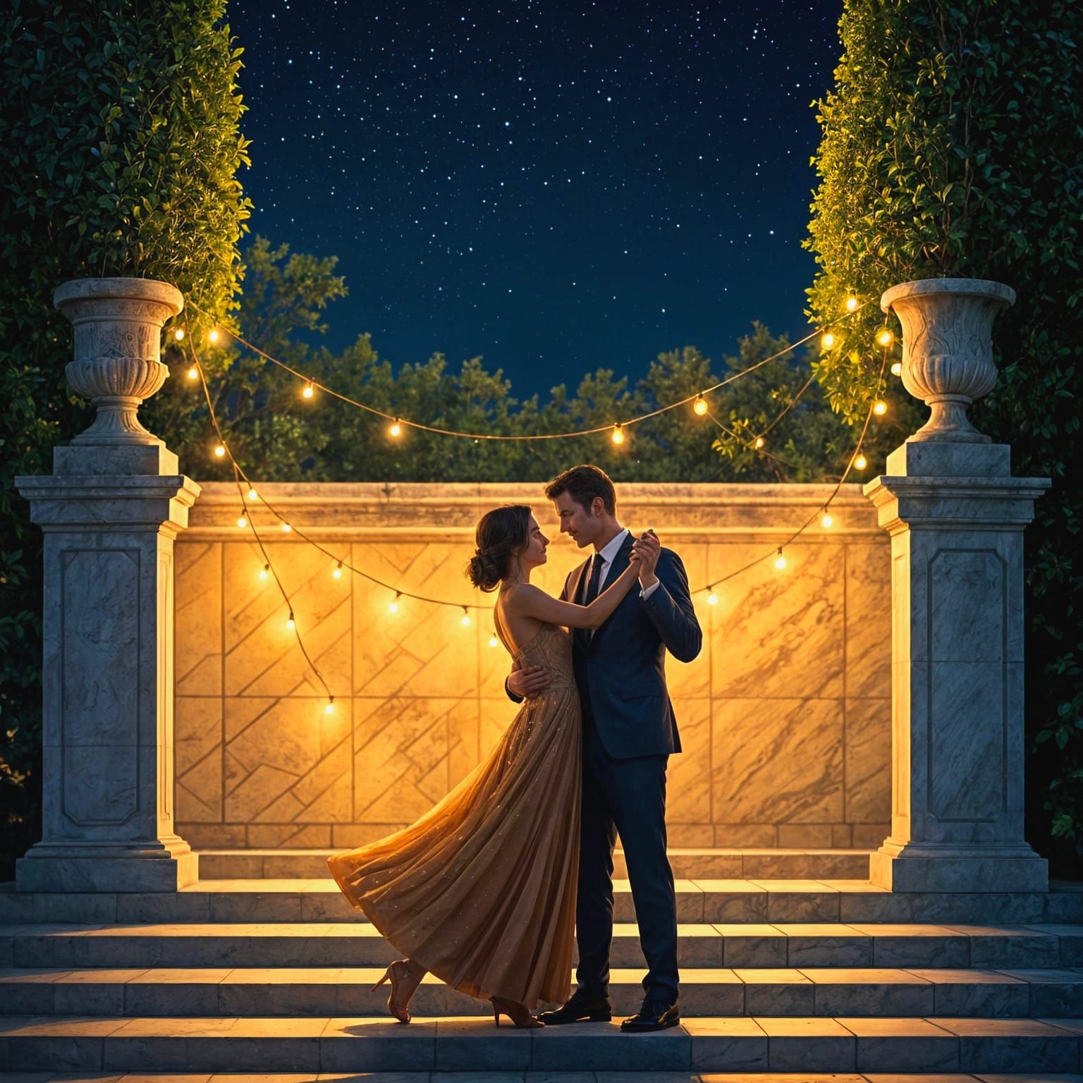 Golden Love Shadows Dancing in Enchanted Garden