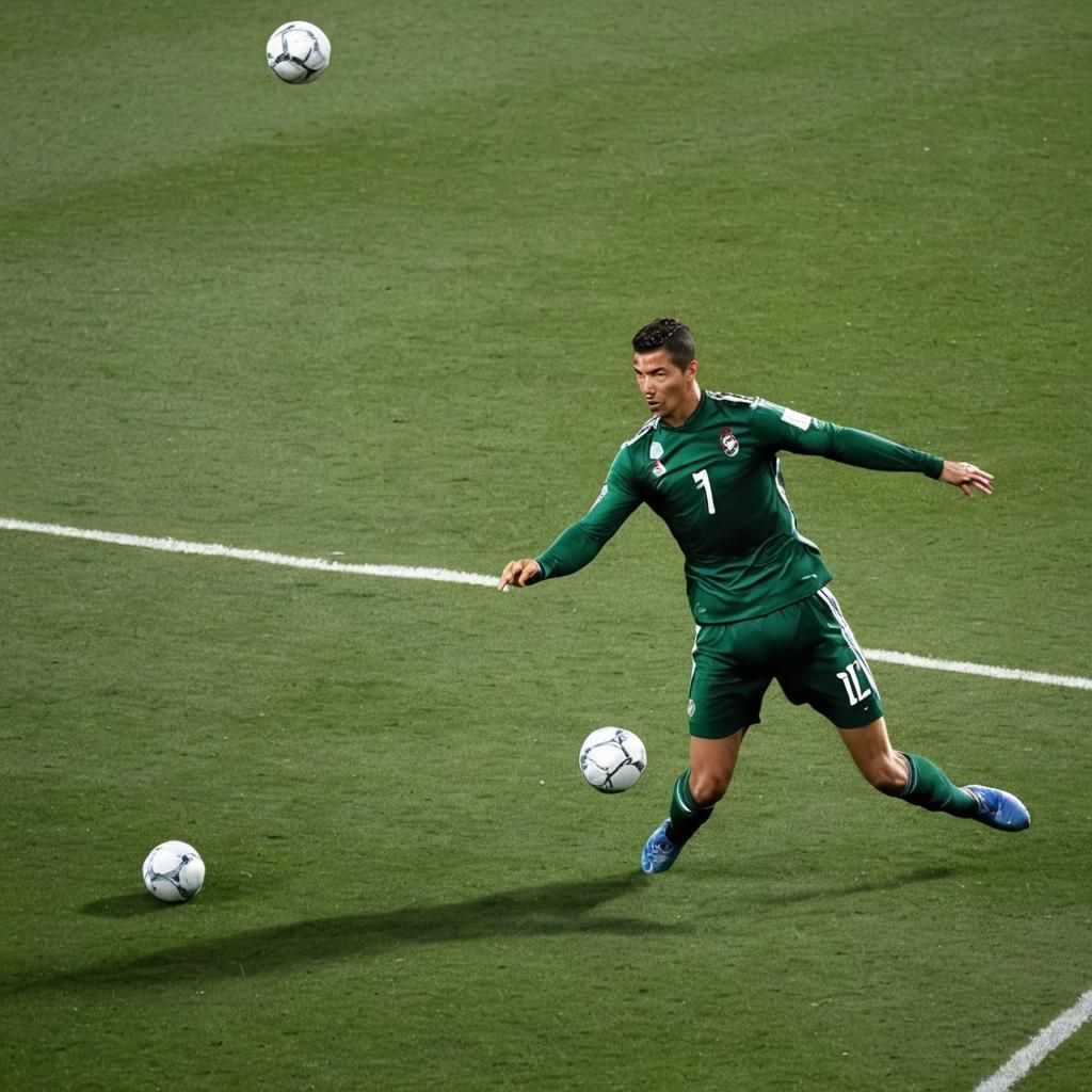 Ronaldo Kicking Soccer Ball with Rembrandt Lighting