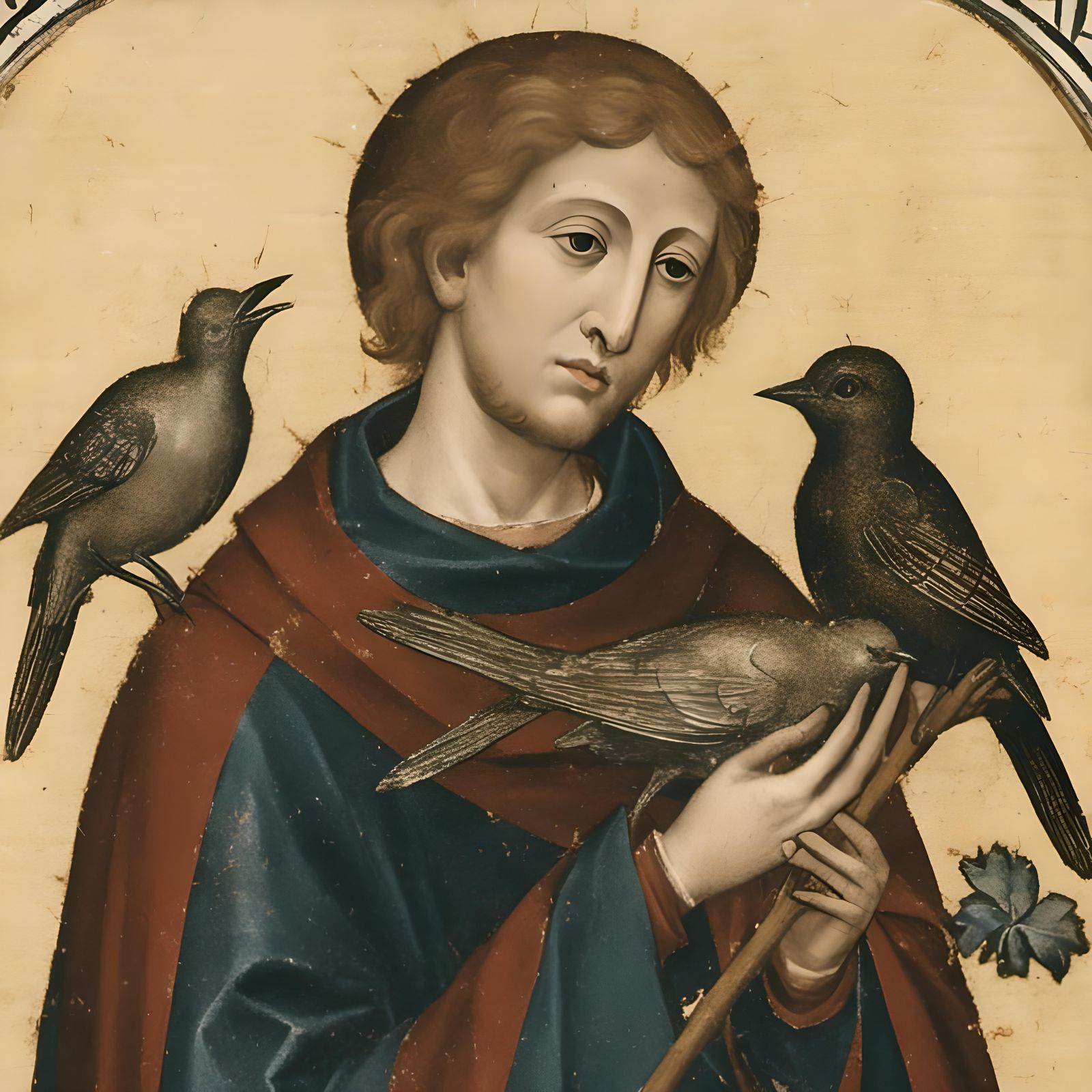 Saint Francis with Birds in Medieval Style