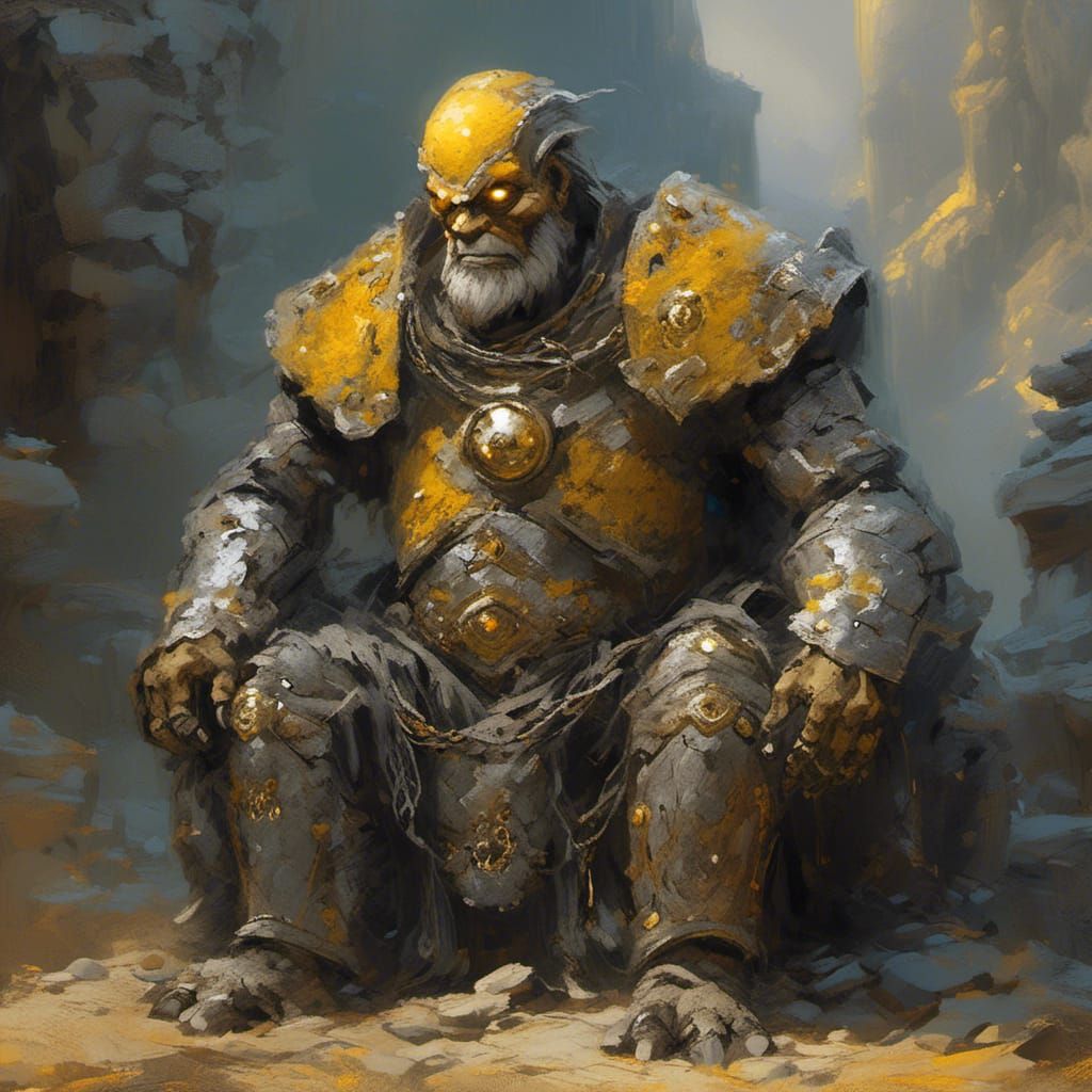 Towering Stone Golem Cleric in Detailed Matte Painting
