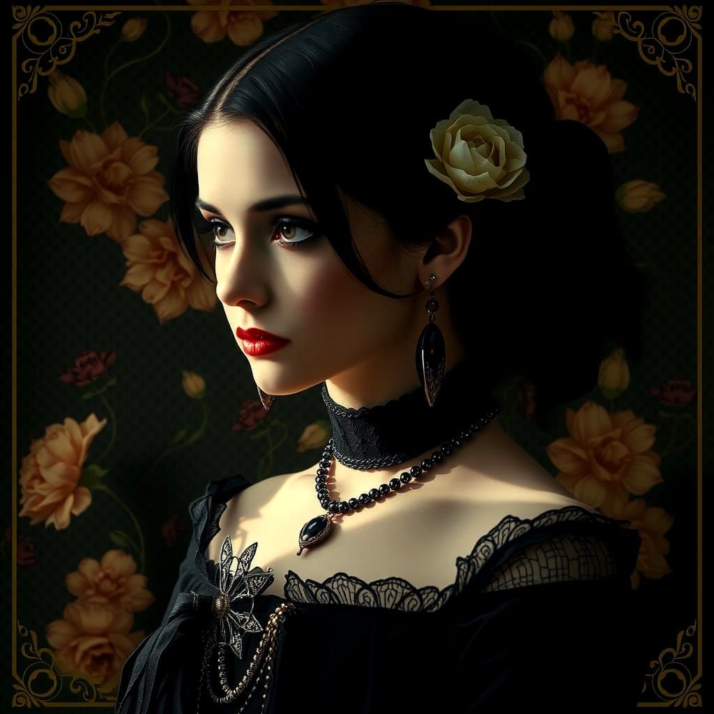 Wednesday Addams Portrait in Art Nouveau Style