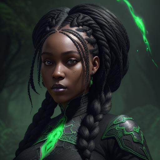 Black Woman in Green Dress: Fantasy Art