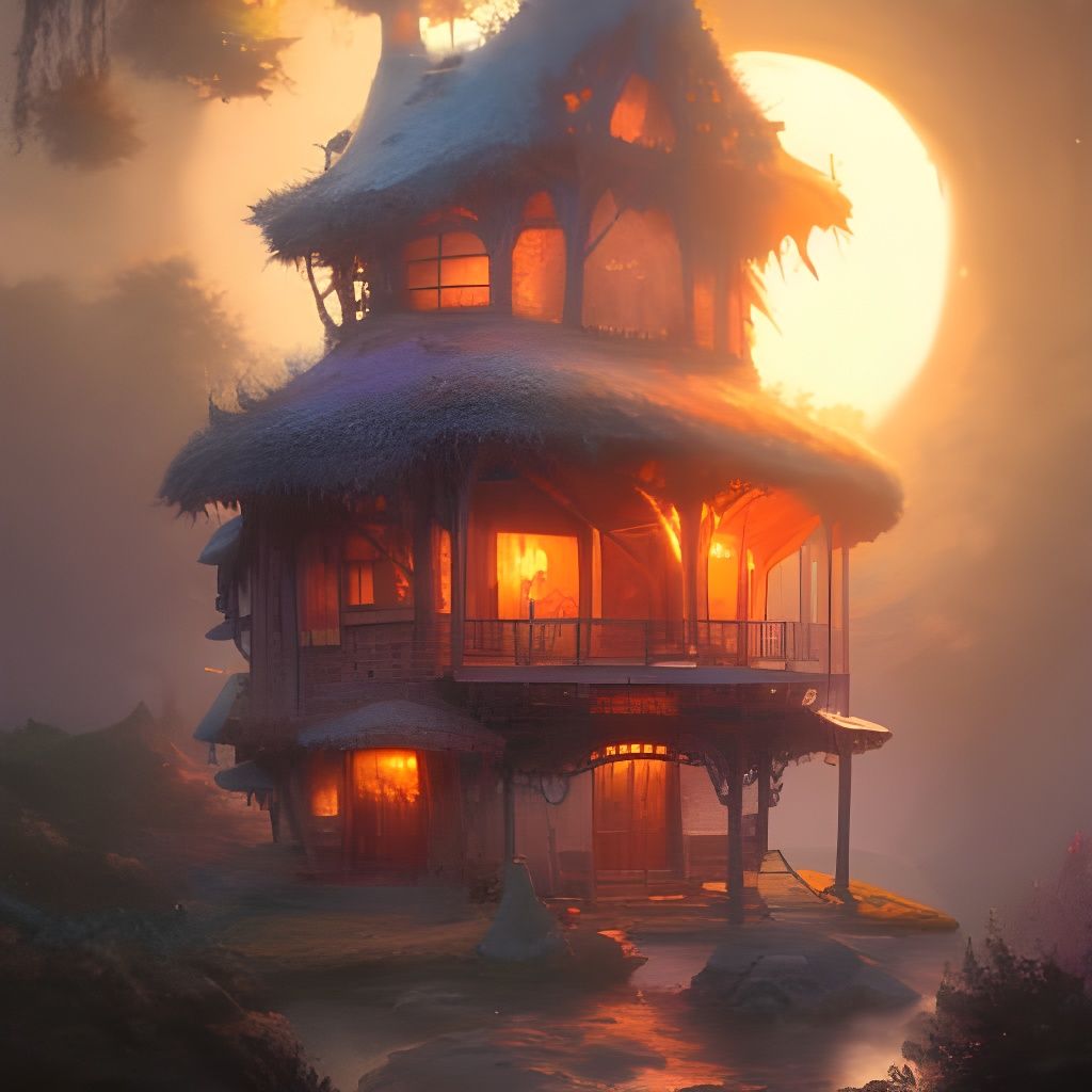Whimsical Witch House in Heavenly Kingdom, Hyperdetailed Art