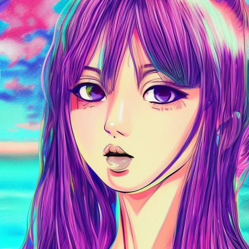 Anime Lalisa on the Beach in Cosmic Style