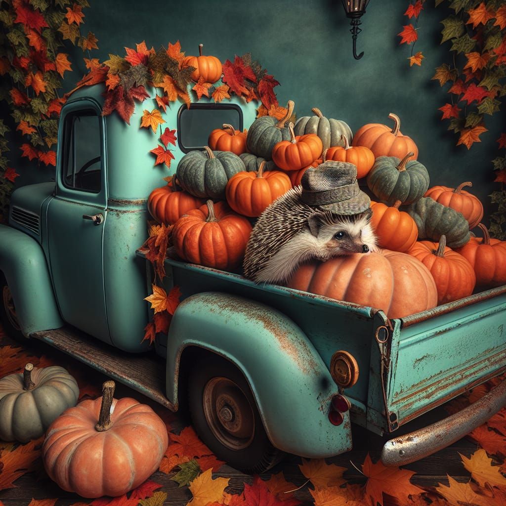 whimsical illustration of an endearing hedgehog, wearing a d...