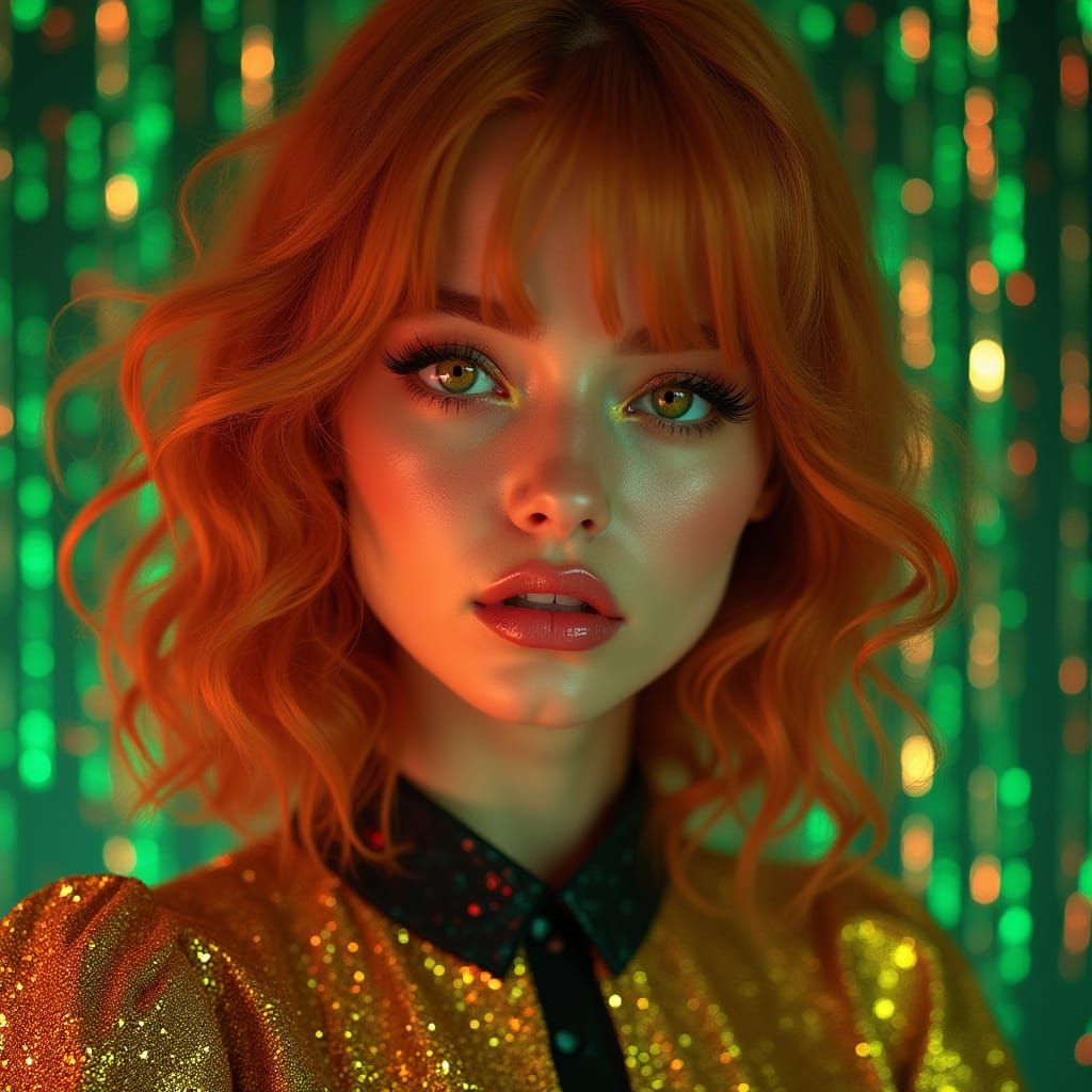 Hyper-Realistic Portrait of Woman with Fiery Hair