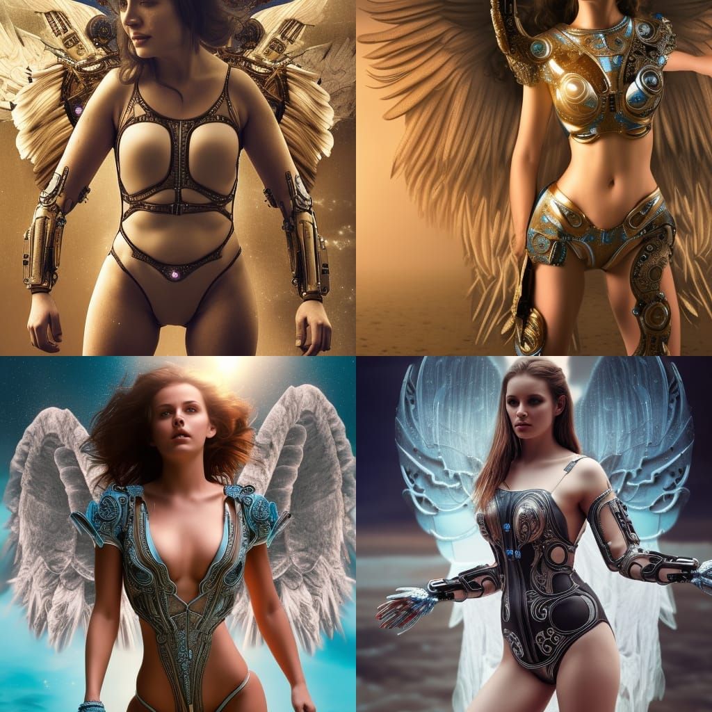 Girl Angel in Mechanical Suit Digital Matte Painting