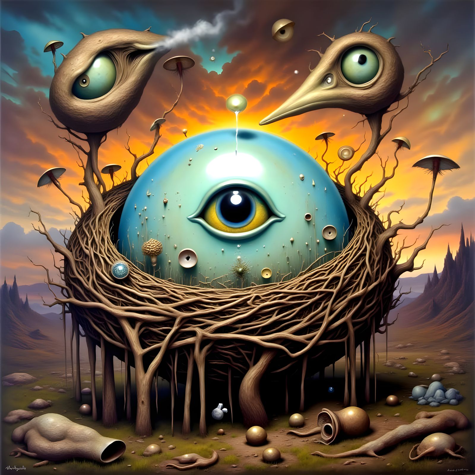 Surreal Eye Nest with Chromatic Figures