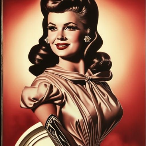 Vintage Pin-Up Girl in Watercolor Style