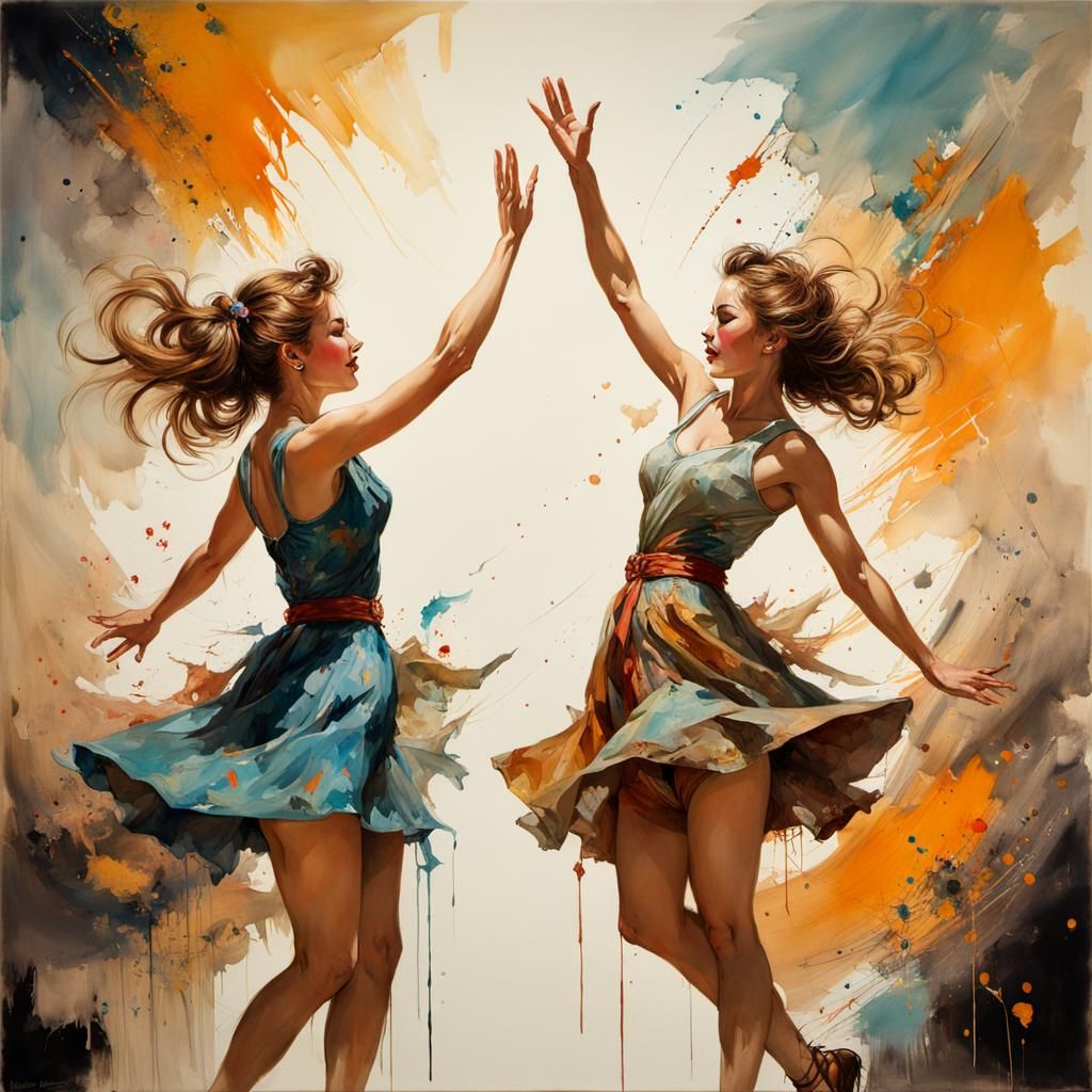 Friends High-Fiving: Watercolor Canvas Painting