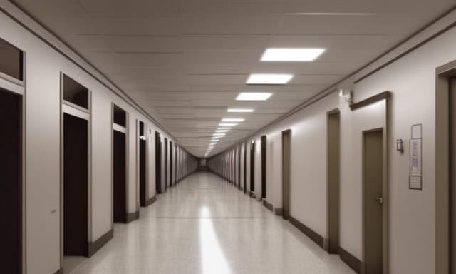 Dimly Lit Hospital Hallway: Digital Matte Painting