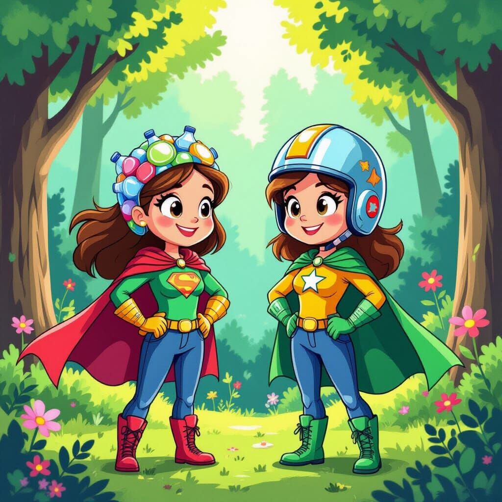 Goofy Eco-Heroes Marjorie and Susan in Vibrant Forest