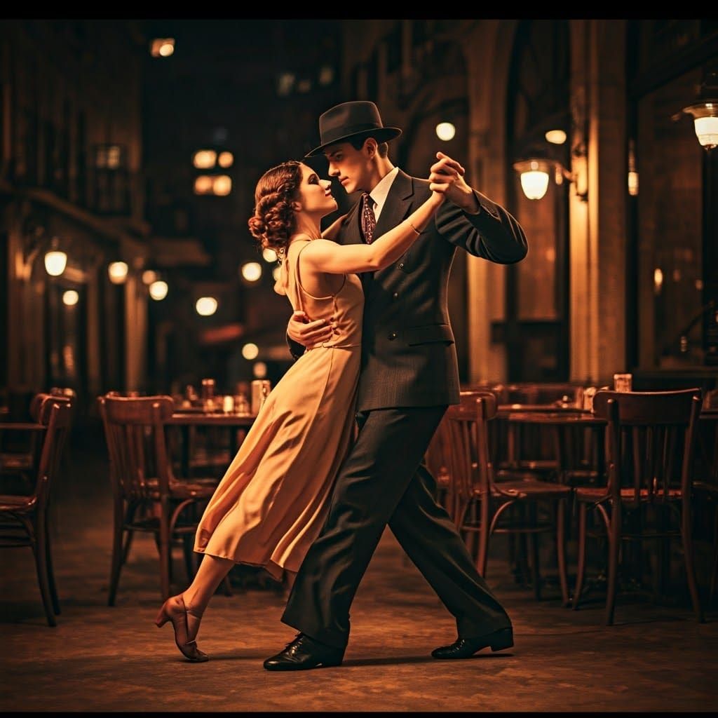 Vintage Tango Couple in Buenos Aires Café