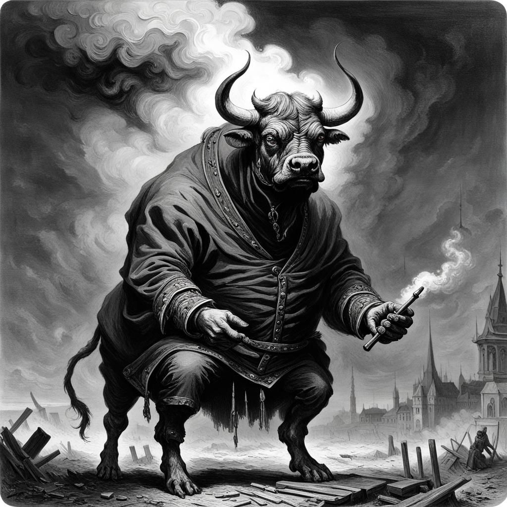 Terrifying Nail Bull Smoker in Horror Style