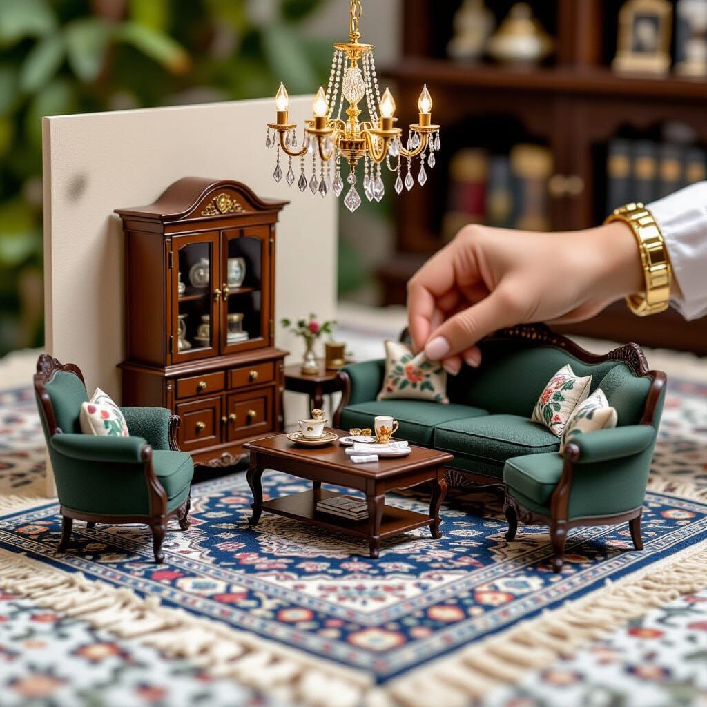 Miniature Diorama of Traditional Living Room Interior