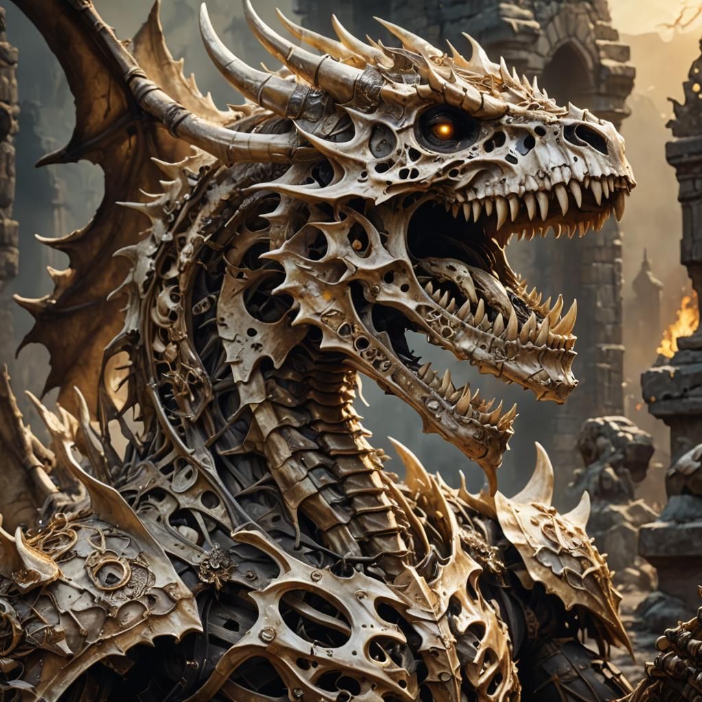 Dragon Skeleton Graveyard: Dark Fantasy Creature Art