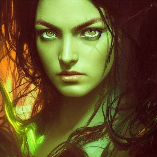 Mystical Green-Eyed Woman Portrait in Hyperdetailed Style