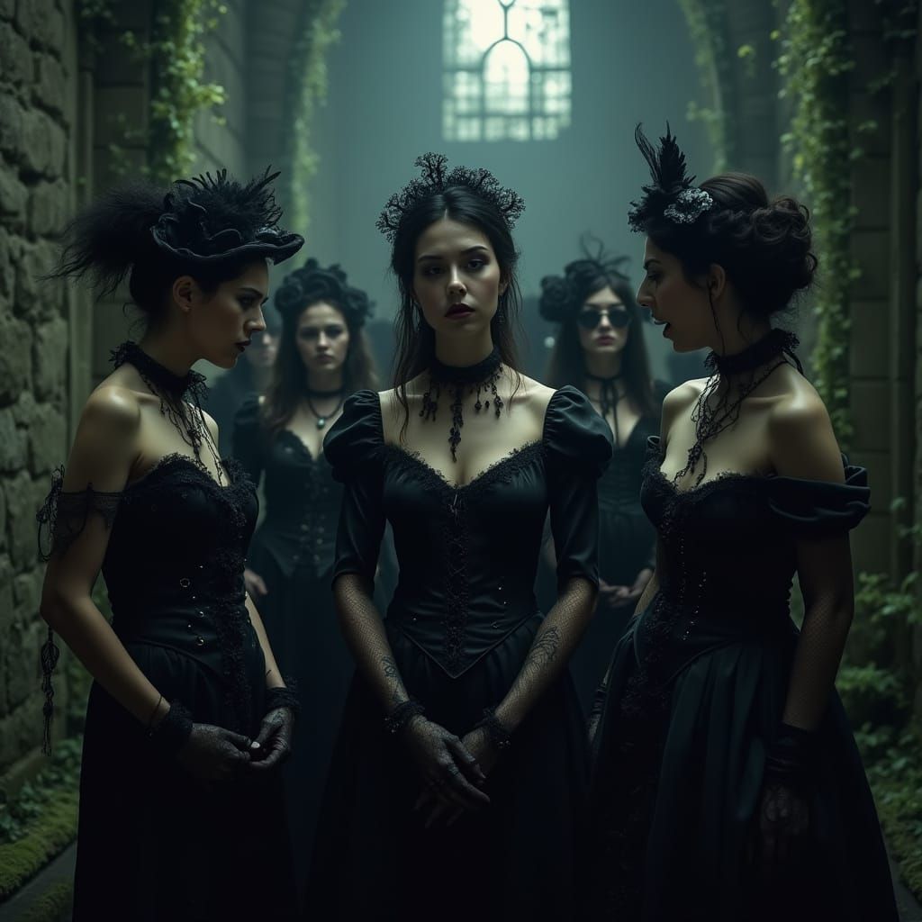 Goths in a Dark, Victorian-Era Inspired Cemetery