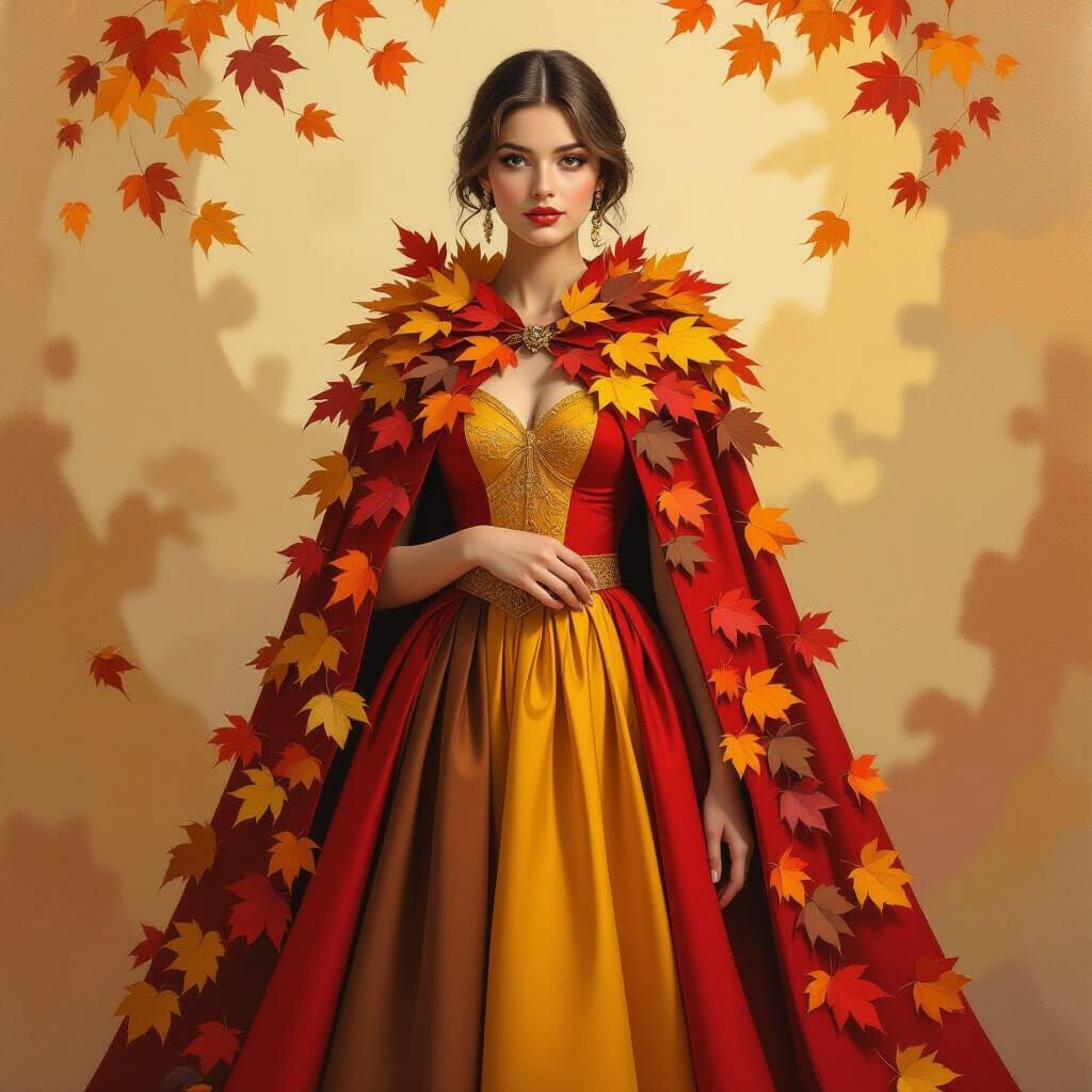 Autumn Queen in Leaf Cape, Painterly Style
