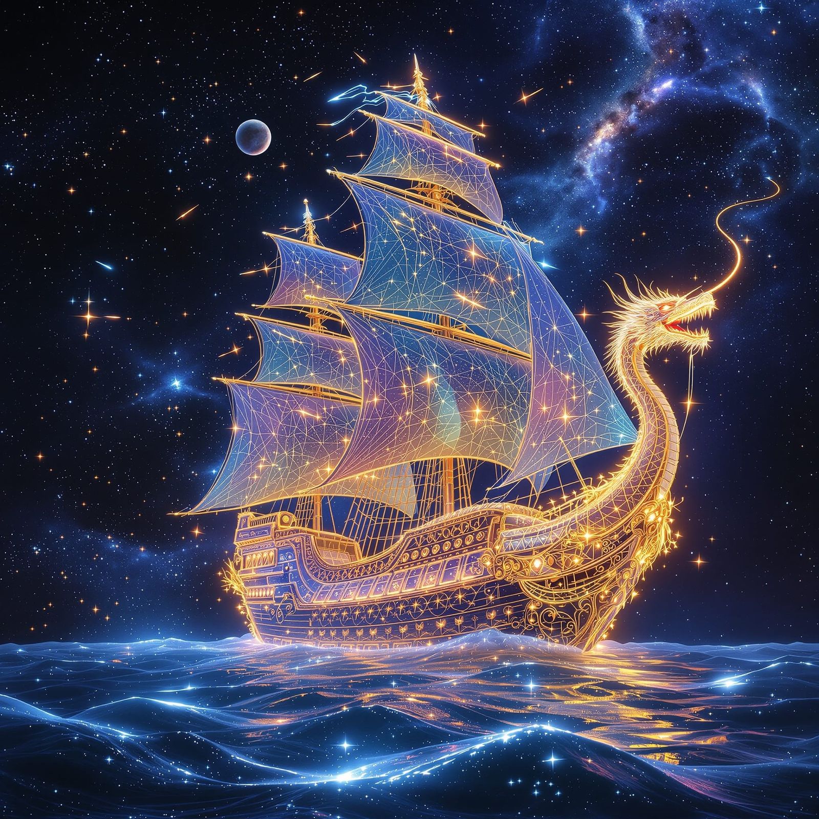 Cosmic Crystal Galleon Sailing Through the Starry Void