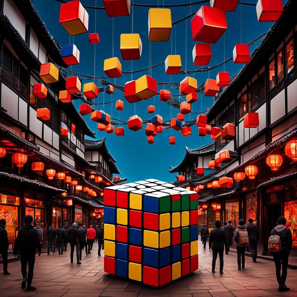 Surreal Rubik's Cube Unfolds in Whimsy