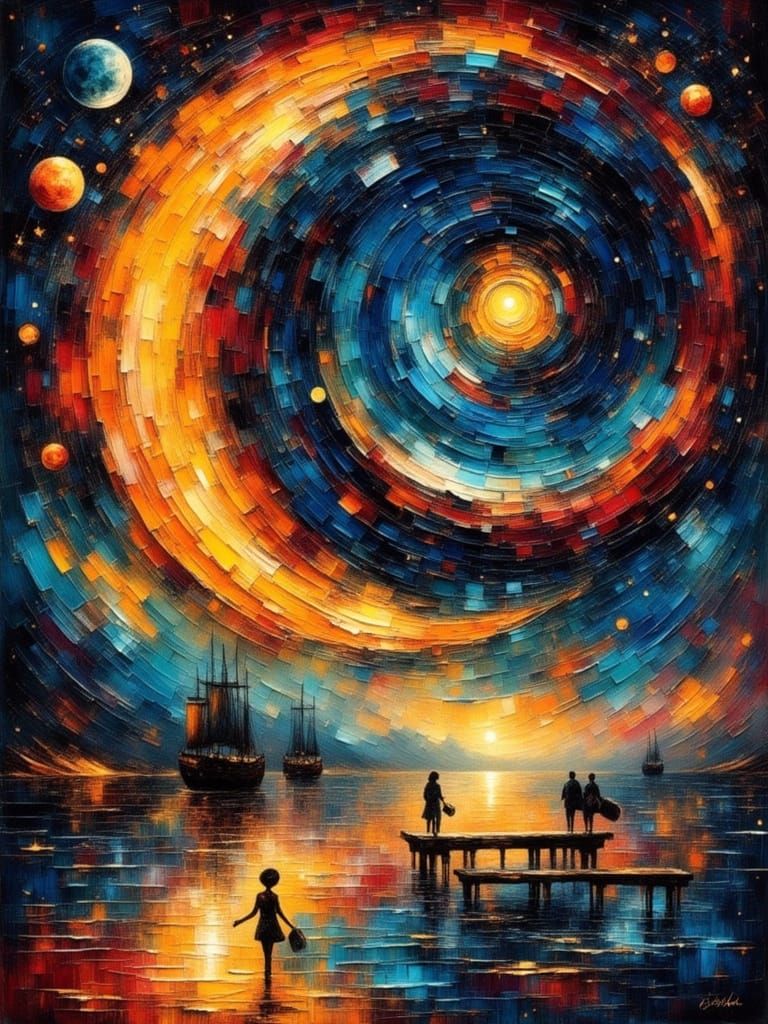 Neon Geometrical Art in Expressionist Impasto Style