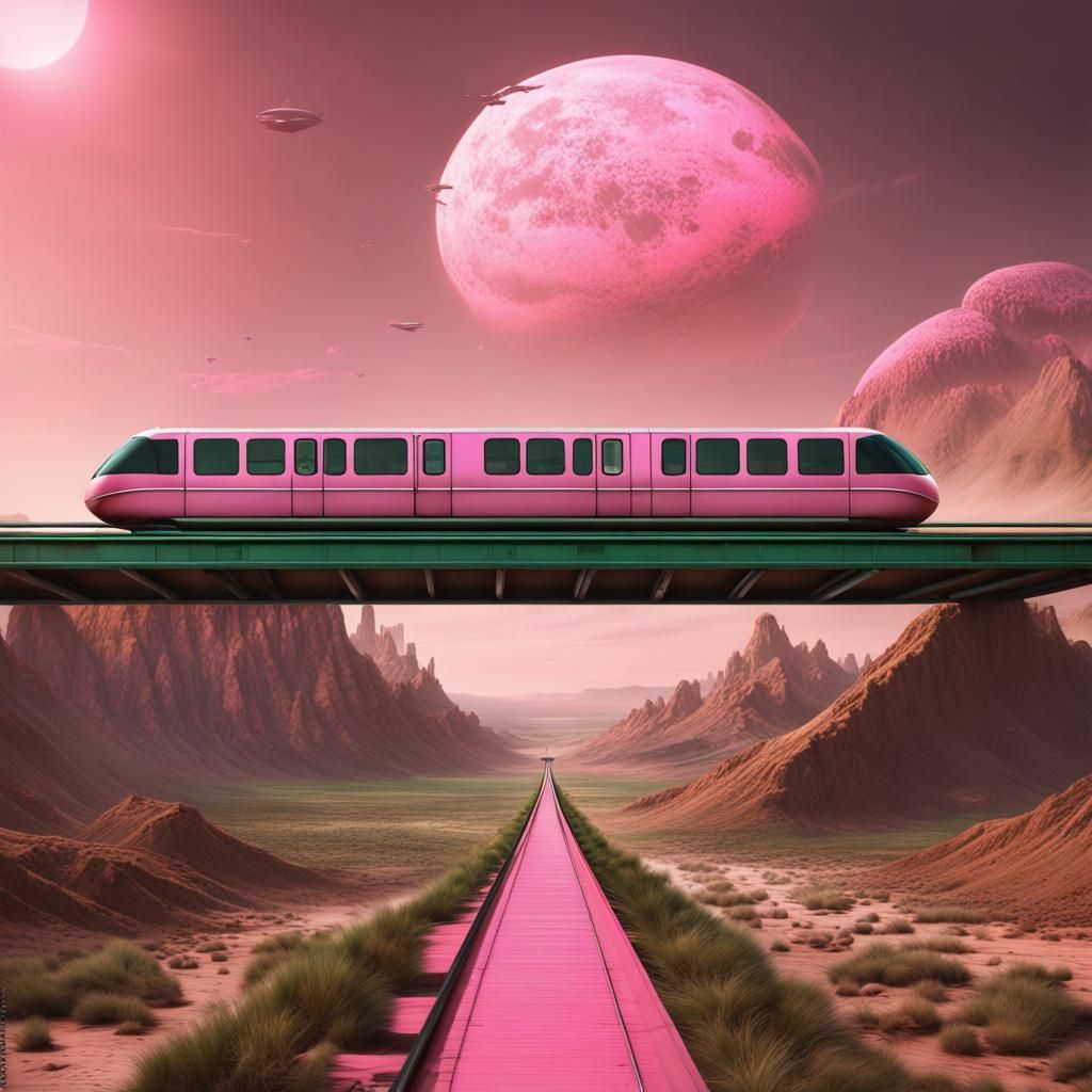 Pink Monorail on Barren Wasteland: Digital Matte Painting
