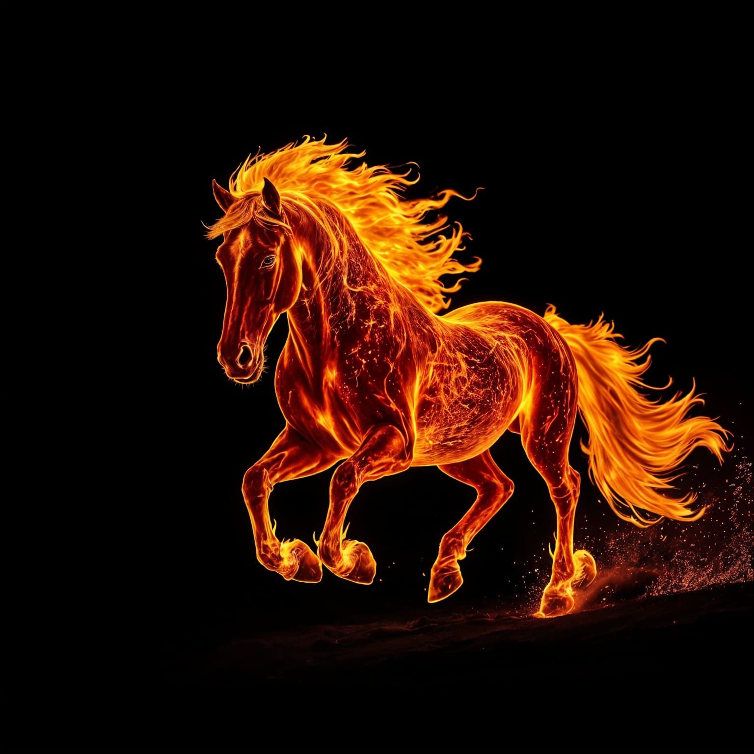 Fantasy Fire Horse in a Black Wasteland