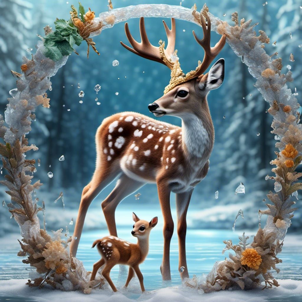 Baby Deer Ice Skating on Frozen Lake