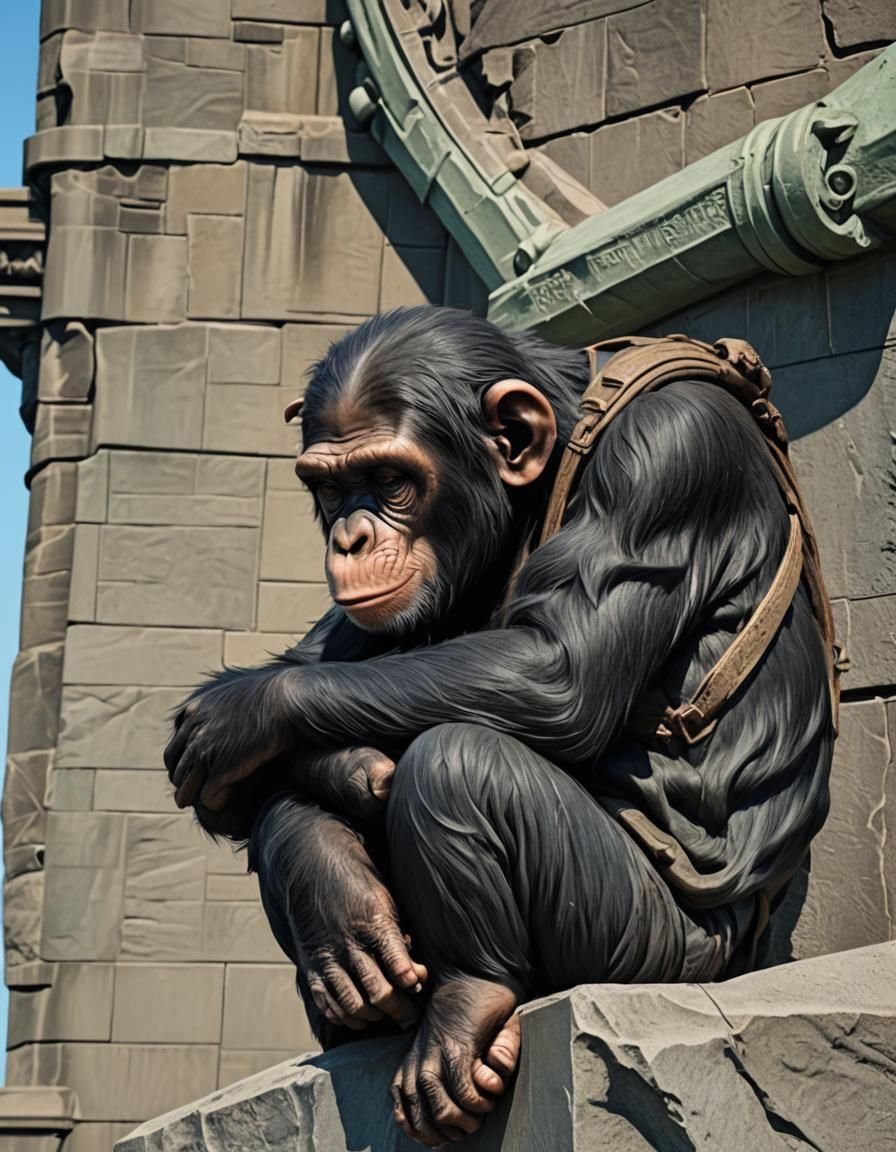 Chimpanzee Asleep on Statue of Liberty: Photorealistic