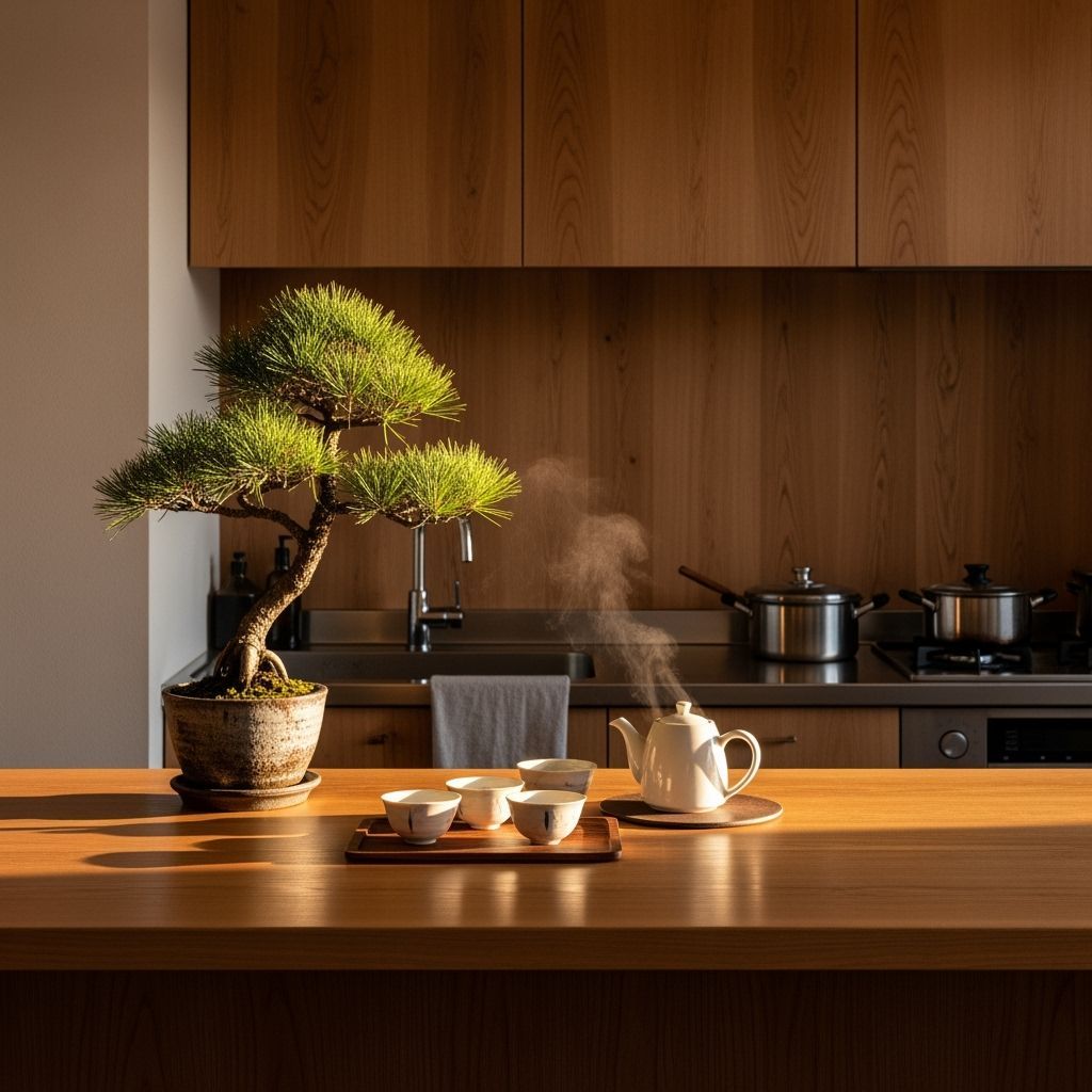 Tranquil Zen Kitchen in Golden Sunset Light