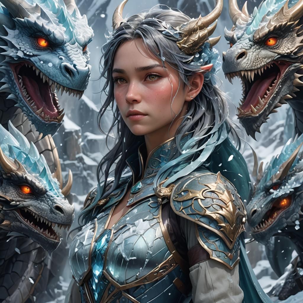 Icy Dragon Portrait: Hyperdetailed Concept Art