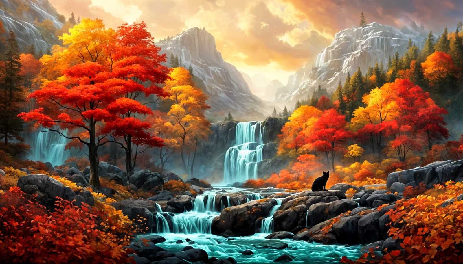 Vibrant Emerald and Blue River Waterfall Landscape