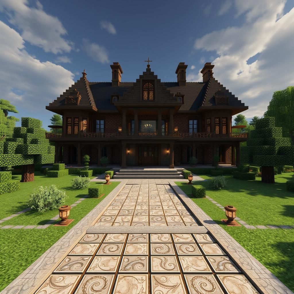Minecraft Mansion with Huge Garden in 3D