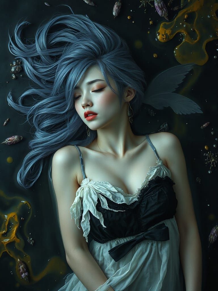 Ultra Realistic Asian Fairy Portrait in Dark Water