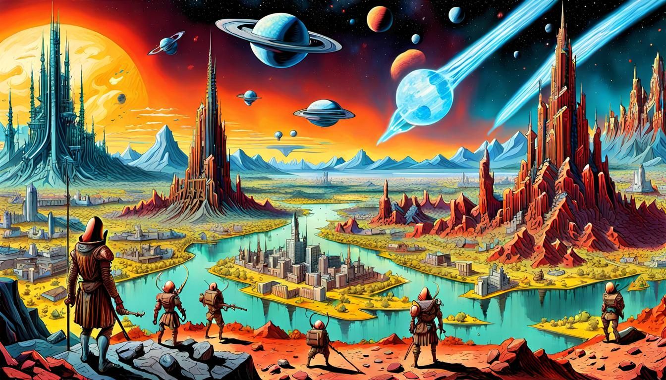 Hi-Tech Mercenary Battle in Cosmic Mixed Media