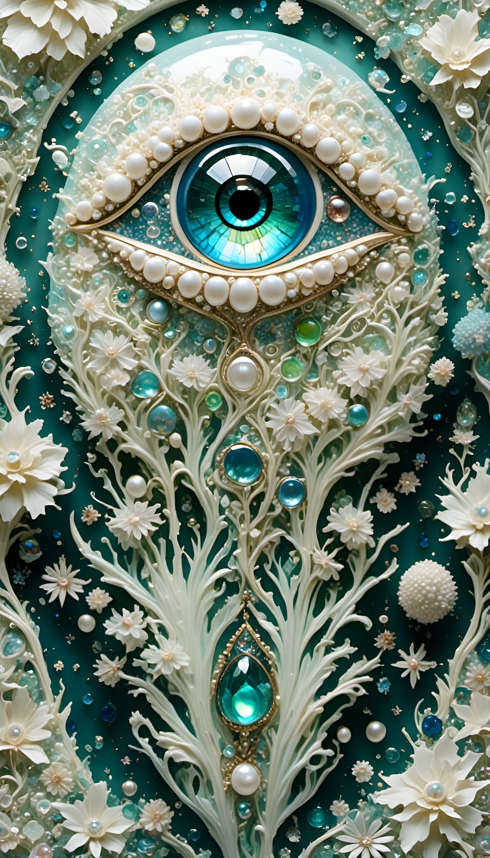 Mystical Iridescent Eye in Full Moon, Glass Art