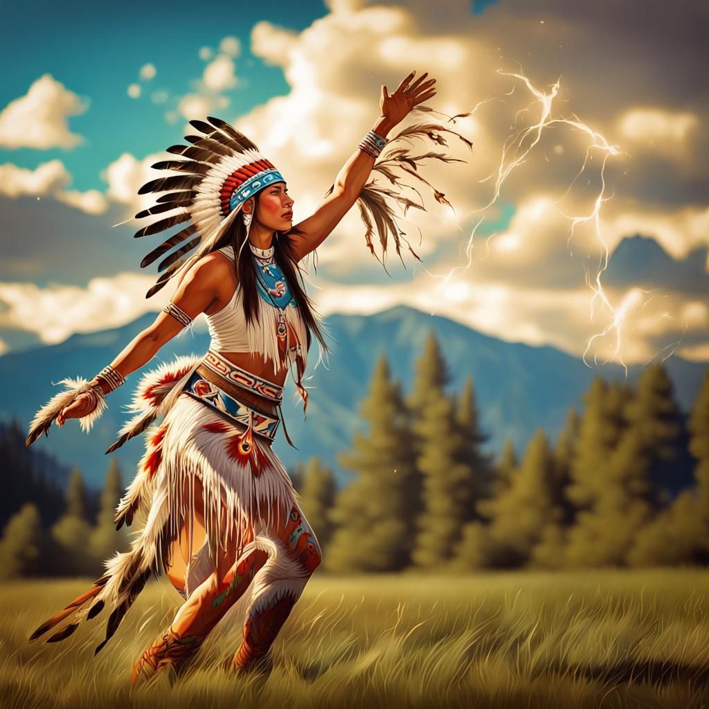 Native American Woman Dancing: Graffiti Art Style