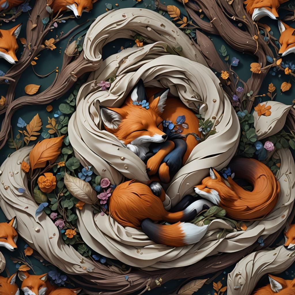 Sleeping Fox Girl: Detailed Matte Painting