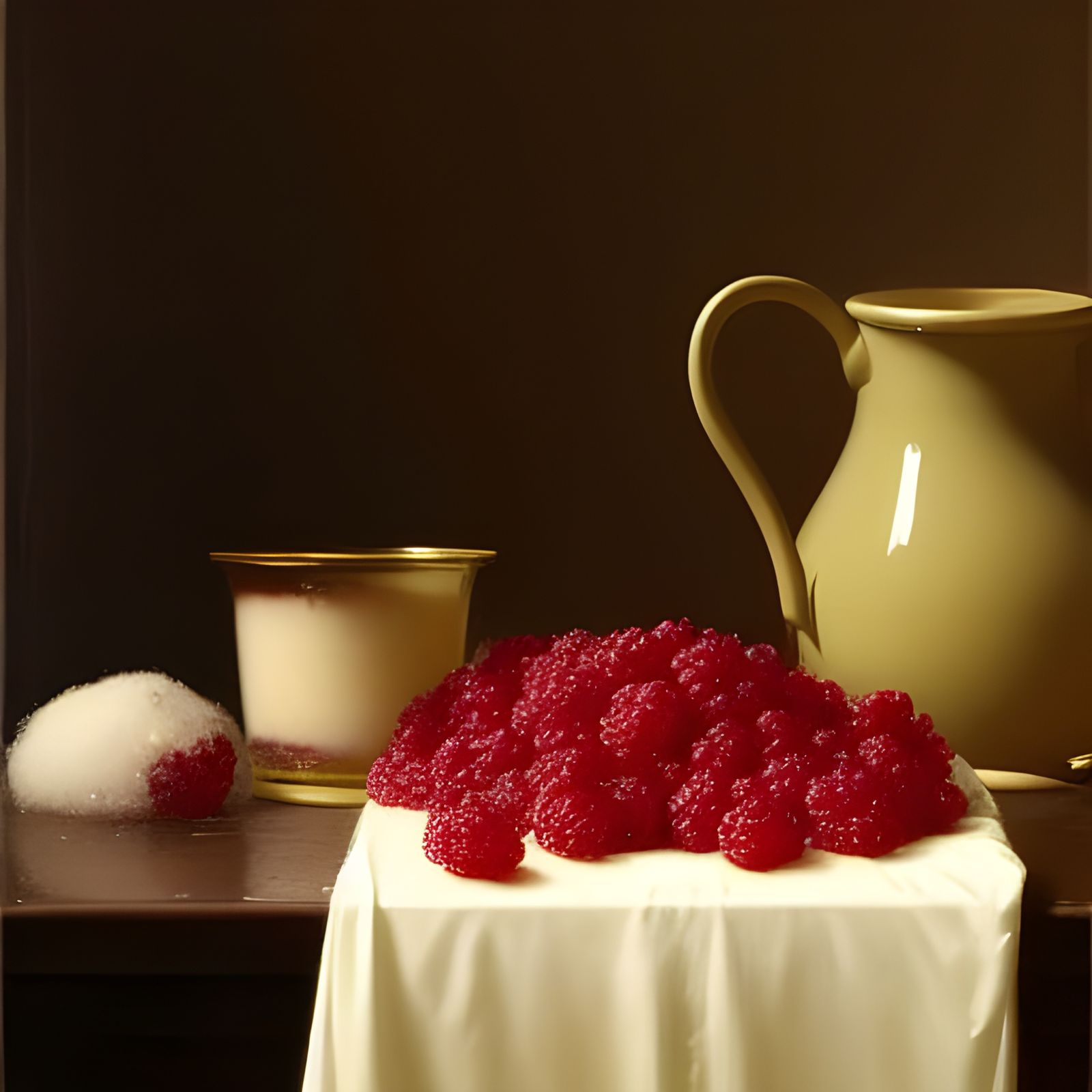 Classical Still Life of Raspberries and Cream