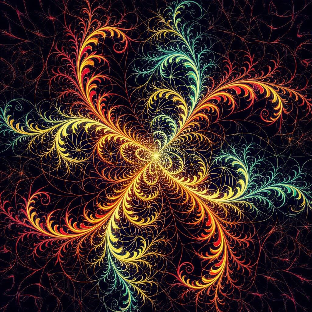 Psychedelic Fractal Art with Interconnected Branches