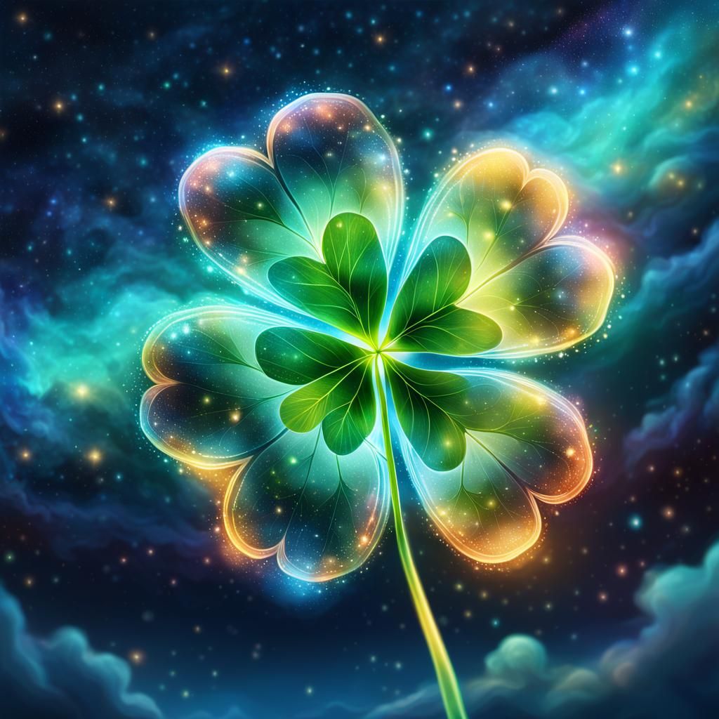 Cosmic Four-Leaf Clover in Surreal Visionary Art
