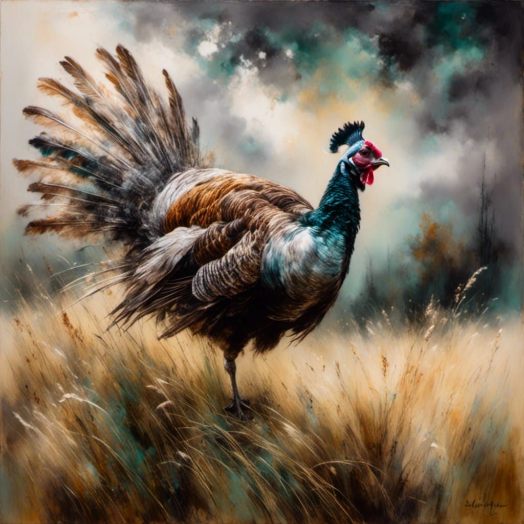 Wild Turkey in Prairie Grass: An Impressionistic Oil Paintin...