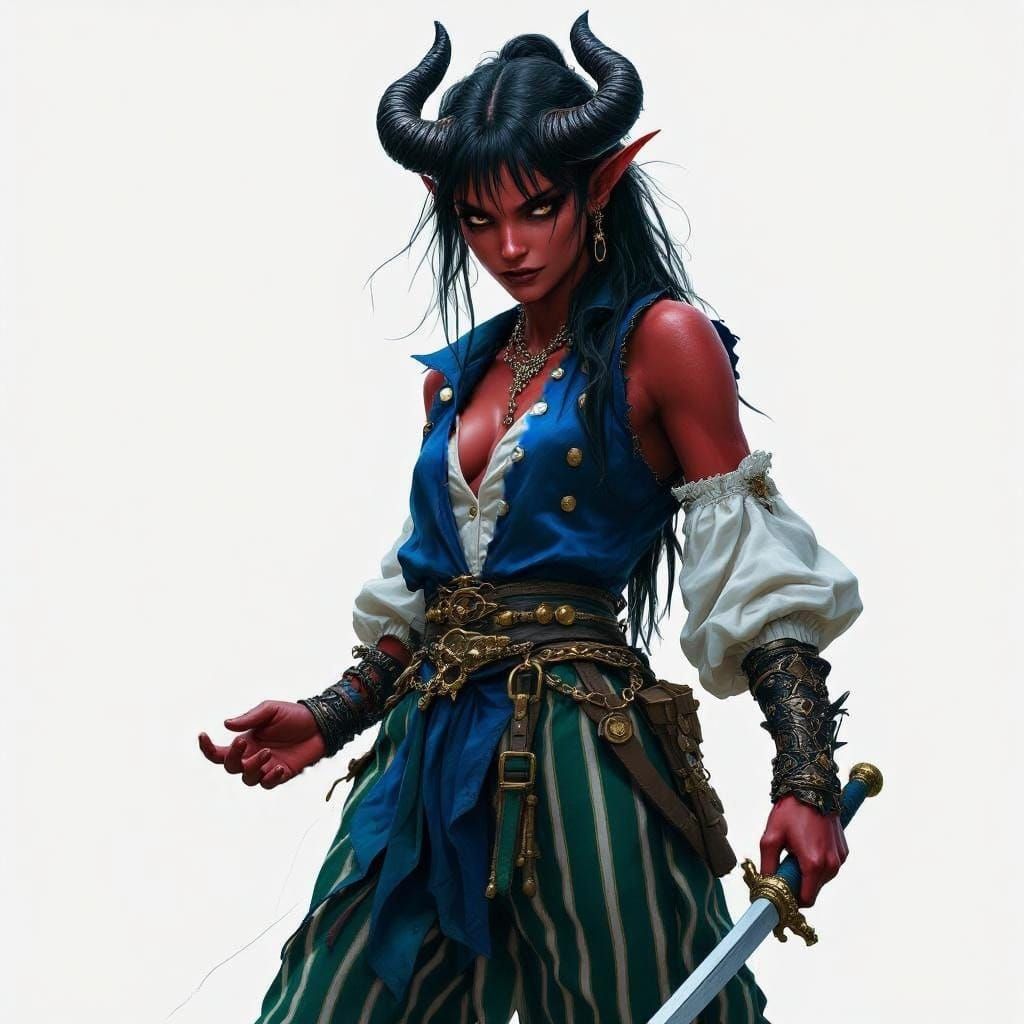 Tiefling Pirate Woman in Dark Fantasy Style
