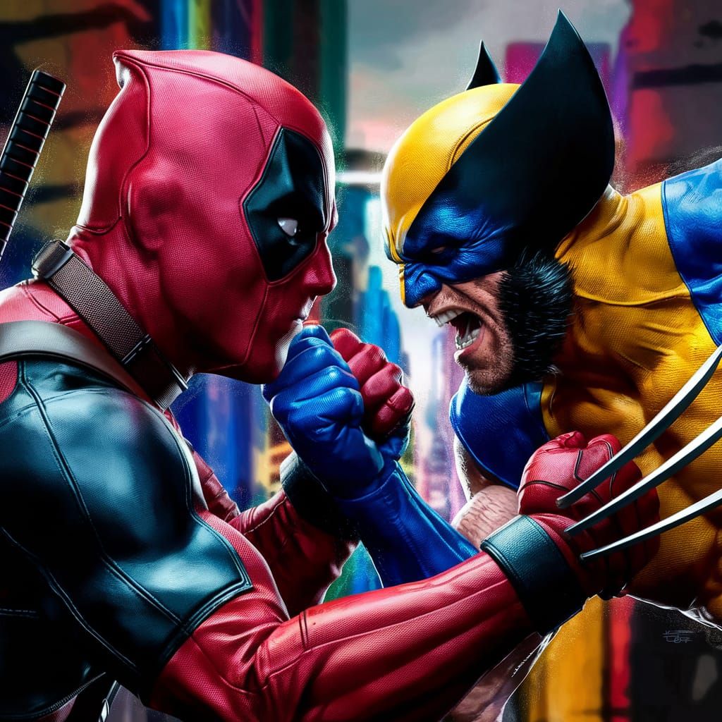 Deadpool and Wolverine fighting