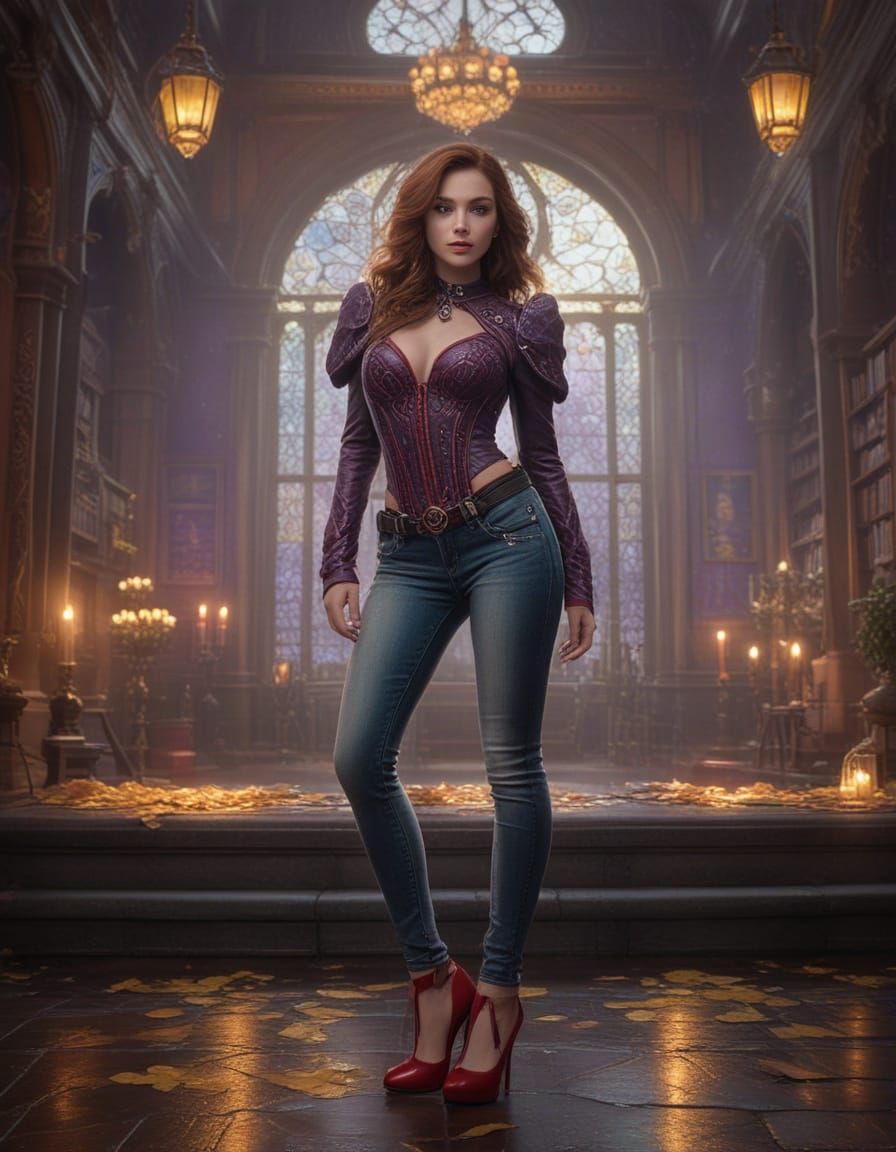 The image prominently features a pair of striking red stiletto platform high heels, showcasing their bold design and glo...