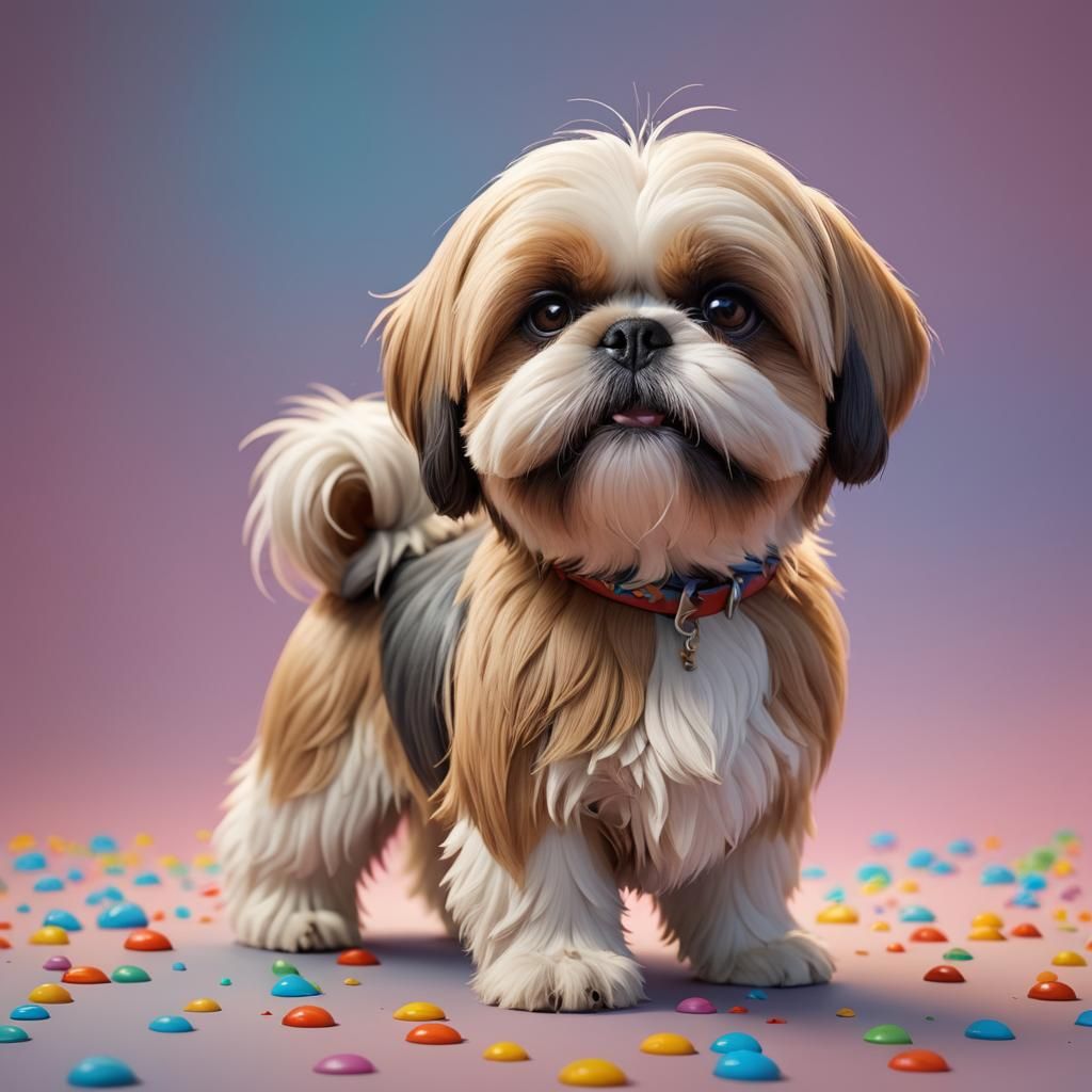Adorable Shih Tzu-Lhasa Apso Mix in 3D Style