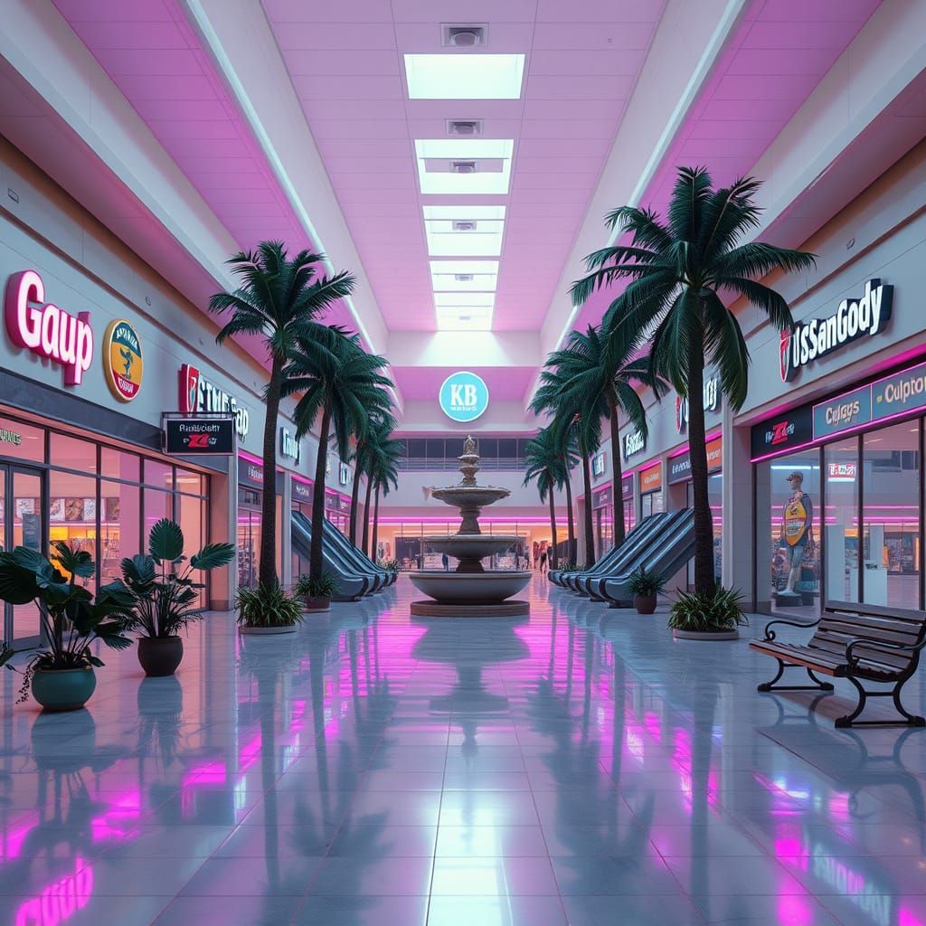 Abandoned 1990s Shopping Mall in Mallsoft Aesthetic