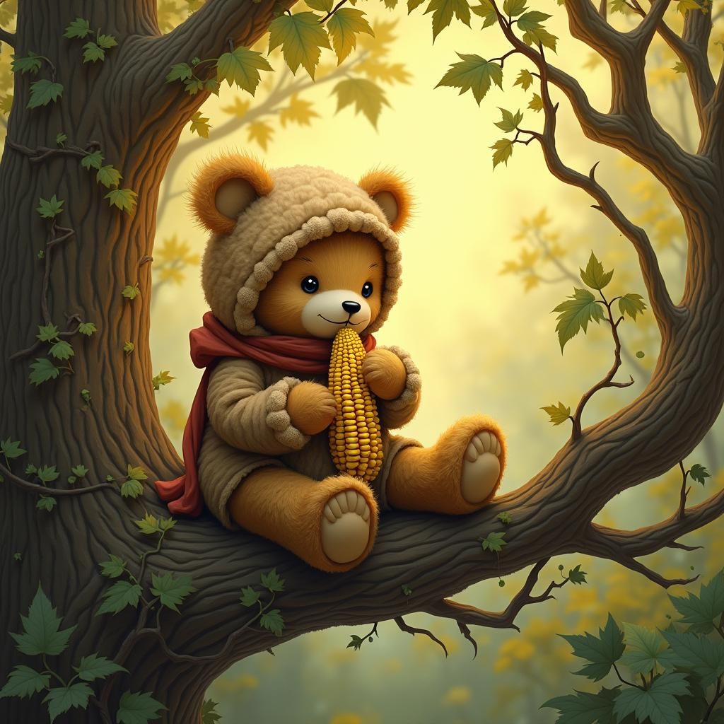Teddy Bear's Forest Feast: A Whimsical Illustration