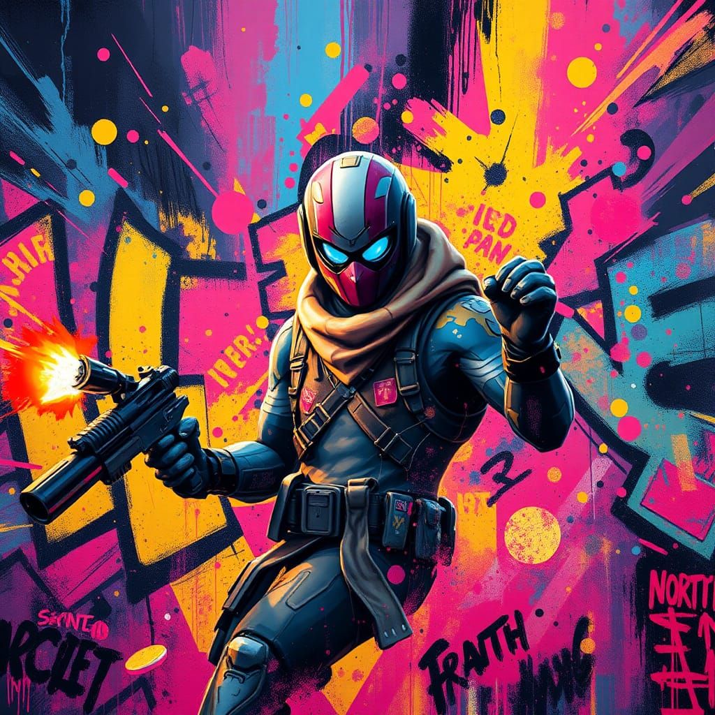 Fortnite Character in Graffiti Art Battle Scene